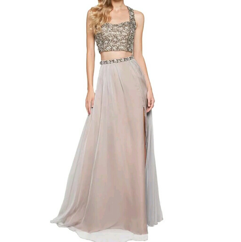 Terani couture Silver /Nude Dress size 14